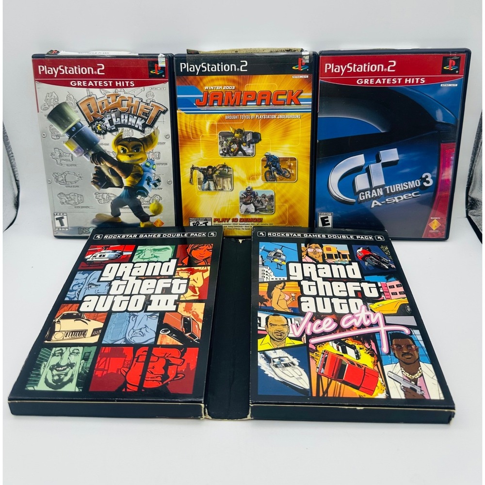 PS2 Game Lot GTA Double Pack Vice City GTA III Ratchet Clank Gran Turismo 3 Demo